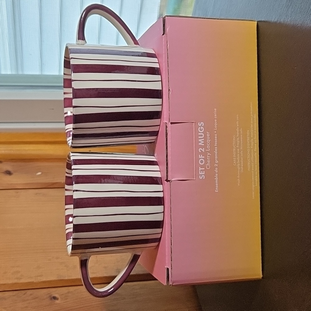 Noon & Moon Cherry Lacquer Ceramic Mugs New In Box
